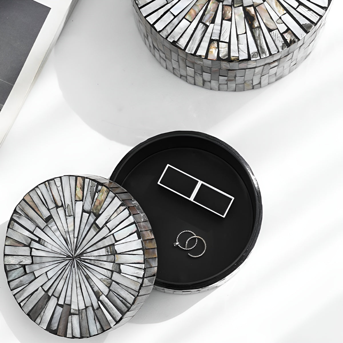 Iridescent Black Shell Mosaic Storage Box