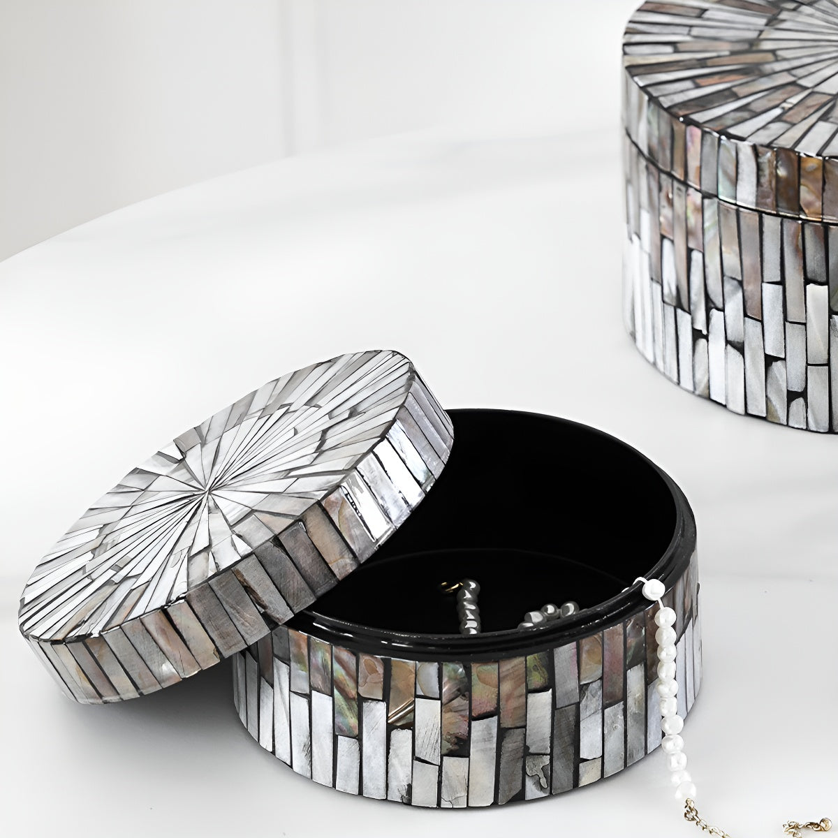 Iridescent Black Shell Mosaic Storage Box