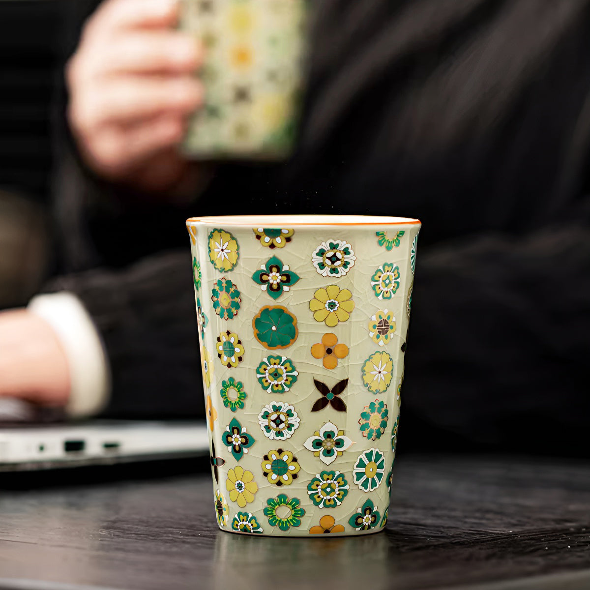 Vintage Flower Ru Kiln Ceramic Cup Tumbler