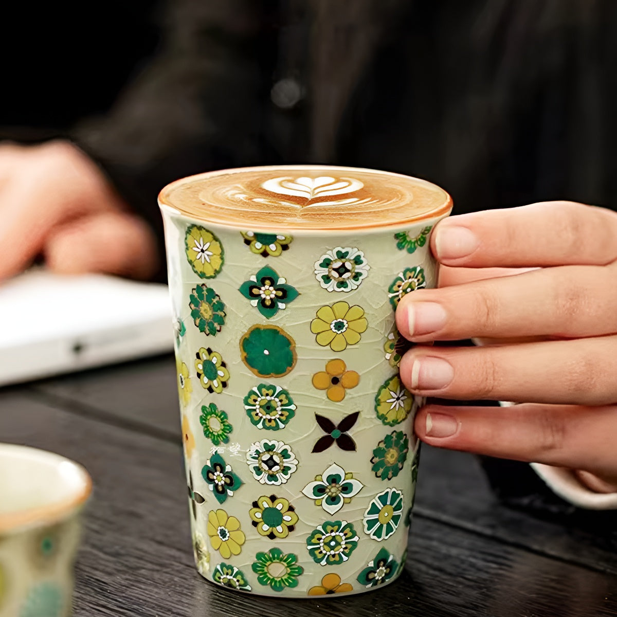 Vintage Flower Ru Kiln Ceramic Cup Tumbler