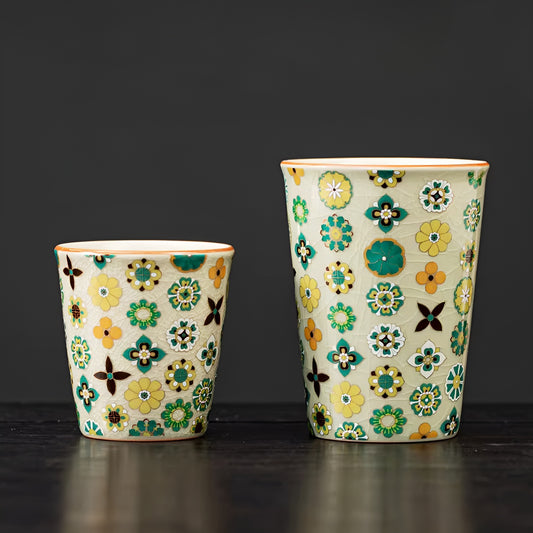 Vintage Flower Ru Kiln Ceramic Cup Tumbler