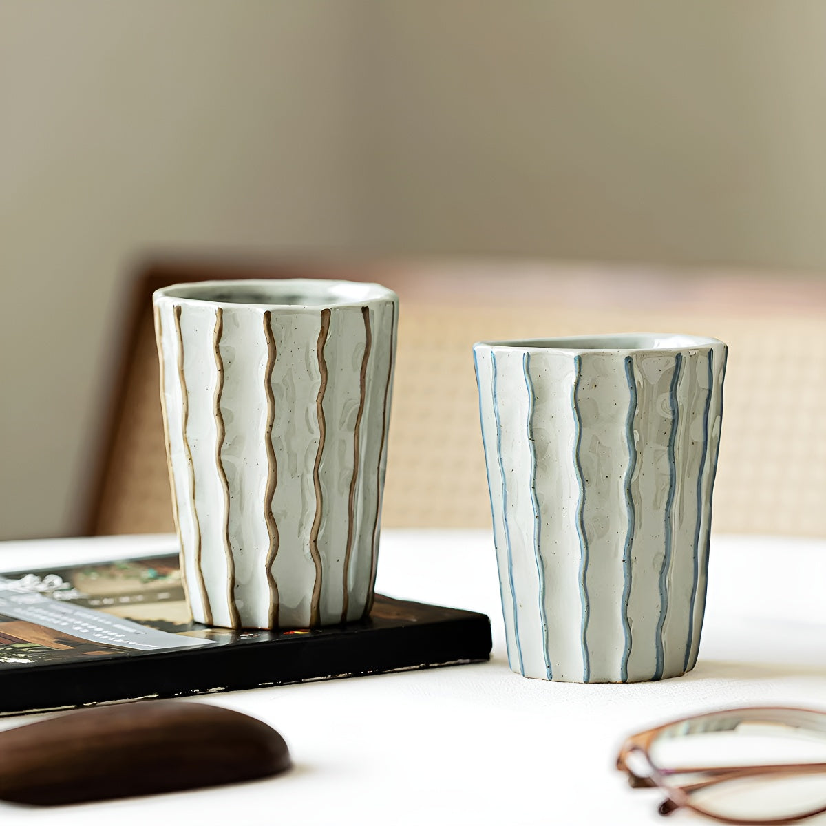 Handcrafted Textured Striped Ceramic Cup