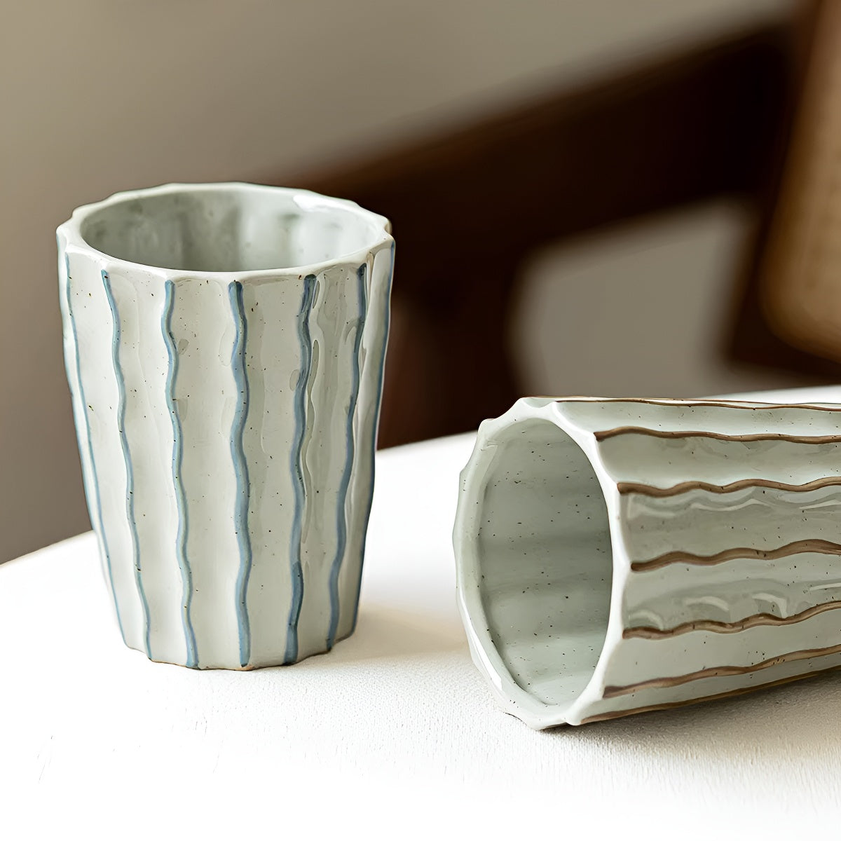 Handcrafted Textured Striped Ceramic Cup