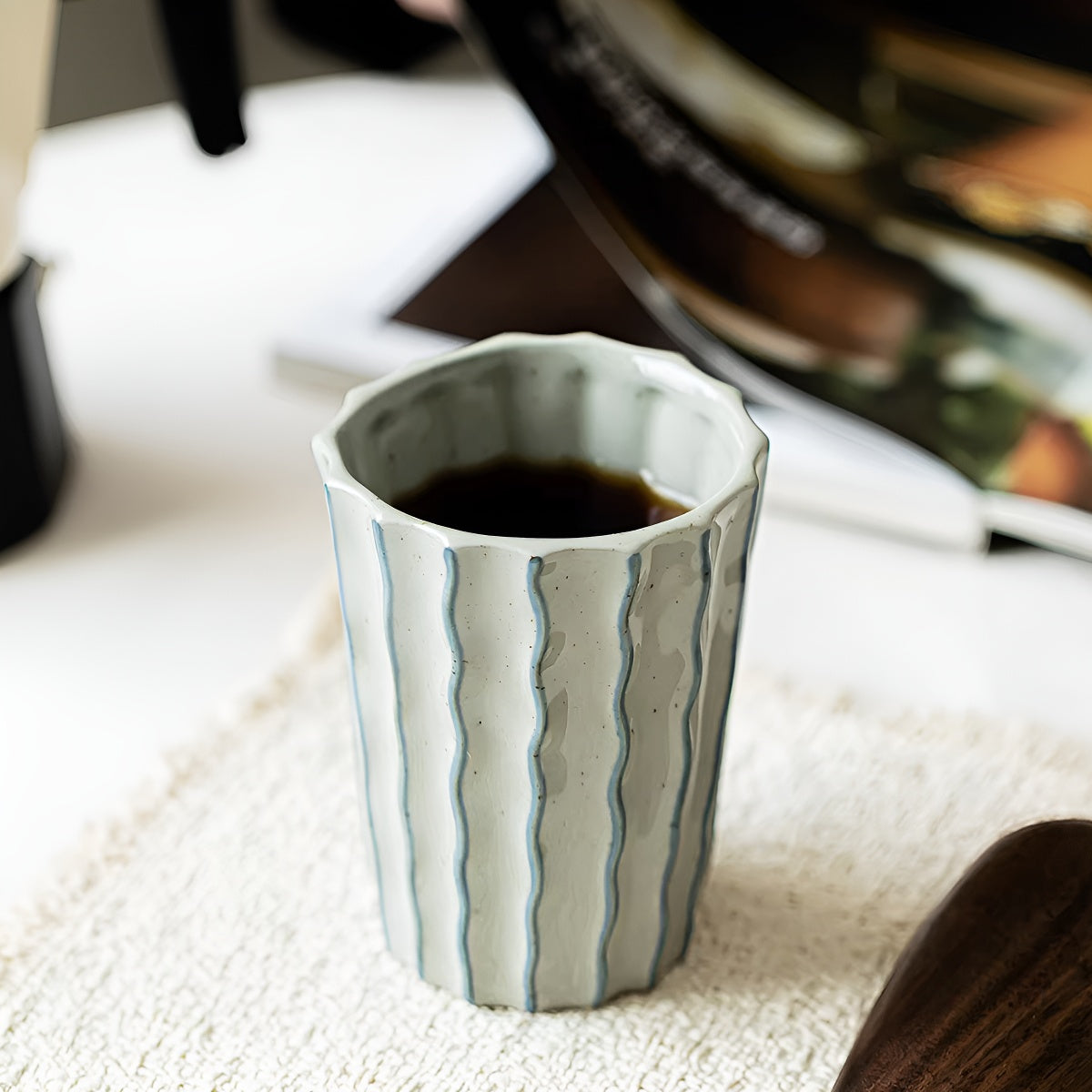 Handcrafted Textured Striped Ceramic Cup