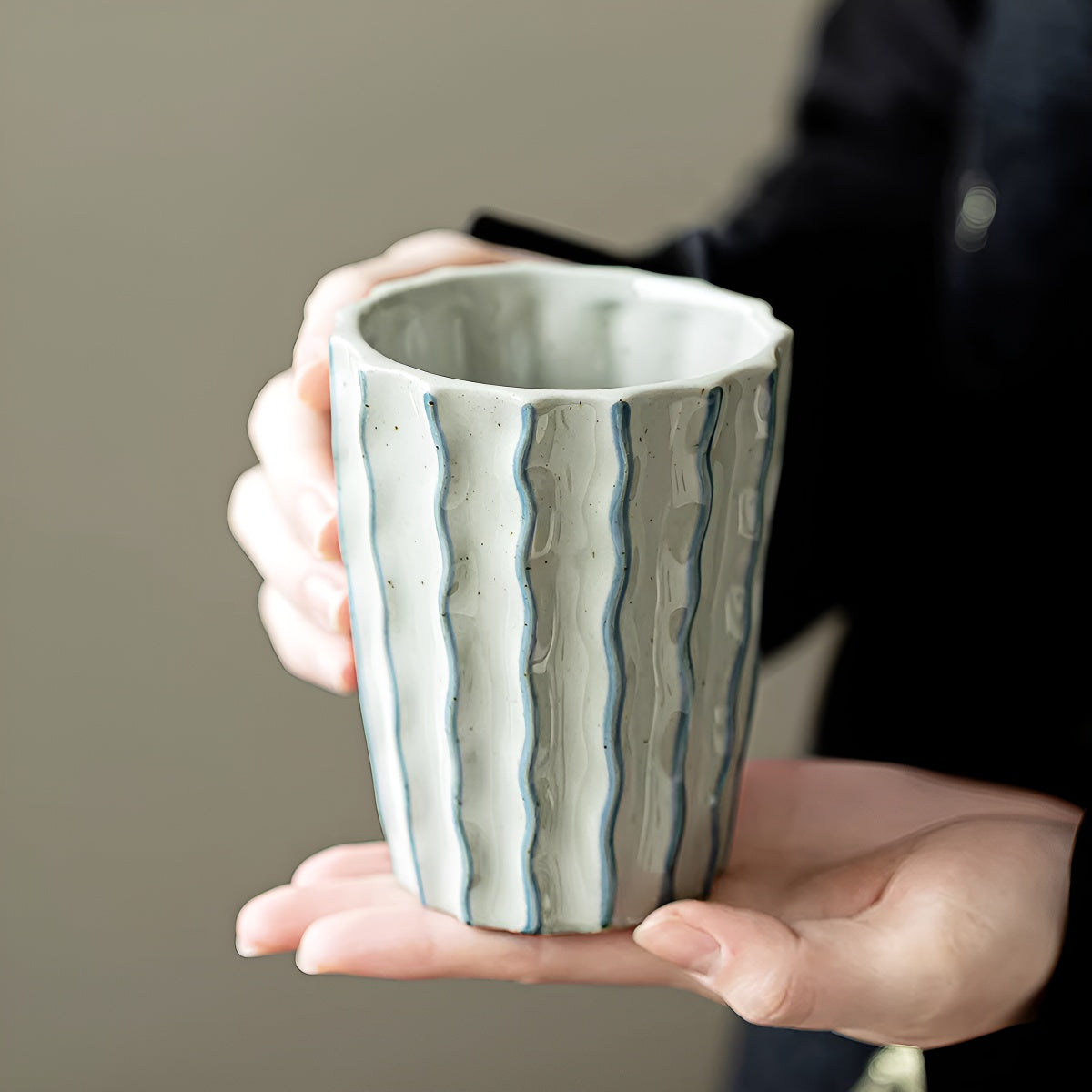 Handcrafted Textured Striped Ceramic Cup