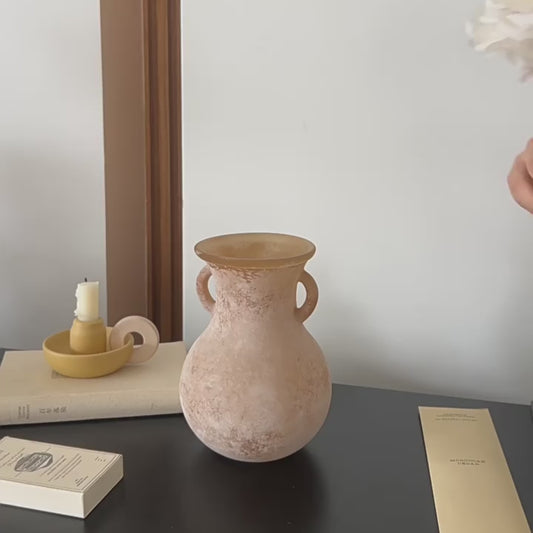 Earthy Charm Antique-Style Glass Vase with Handles