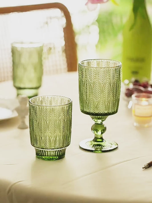 Green Leaf Embossed Glass Cup
